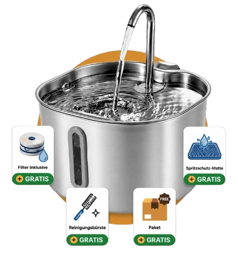 Kittypure Bundle: Brunnen mit Gratis-Zubehör (Filter, Spritzschutz-Matte, Reinigungsbürste, Paket)